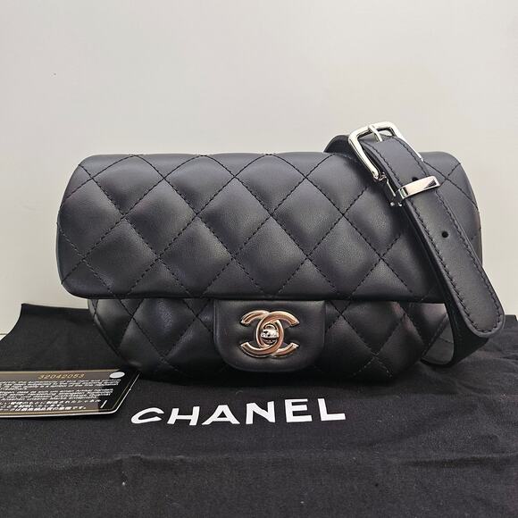 Chanel Quilted Uniform Leather CC Belt Bum Bag Black - Picture 3 of 11